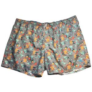 Tommy Bahama Swim Trunks Men 4XLB Gray Tropical Cocktail Print Shorts Beach Pool